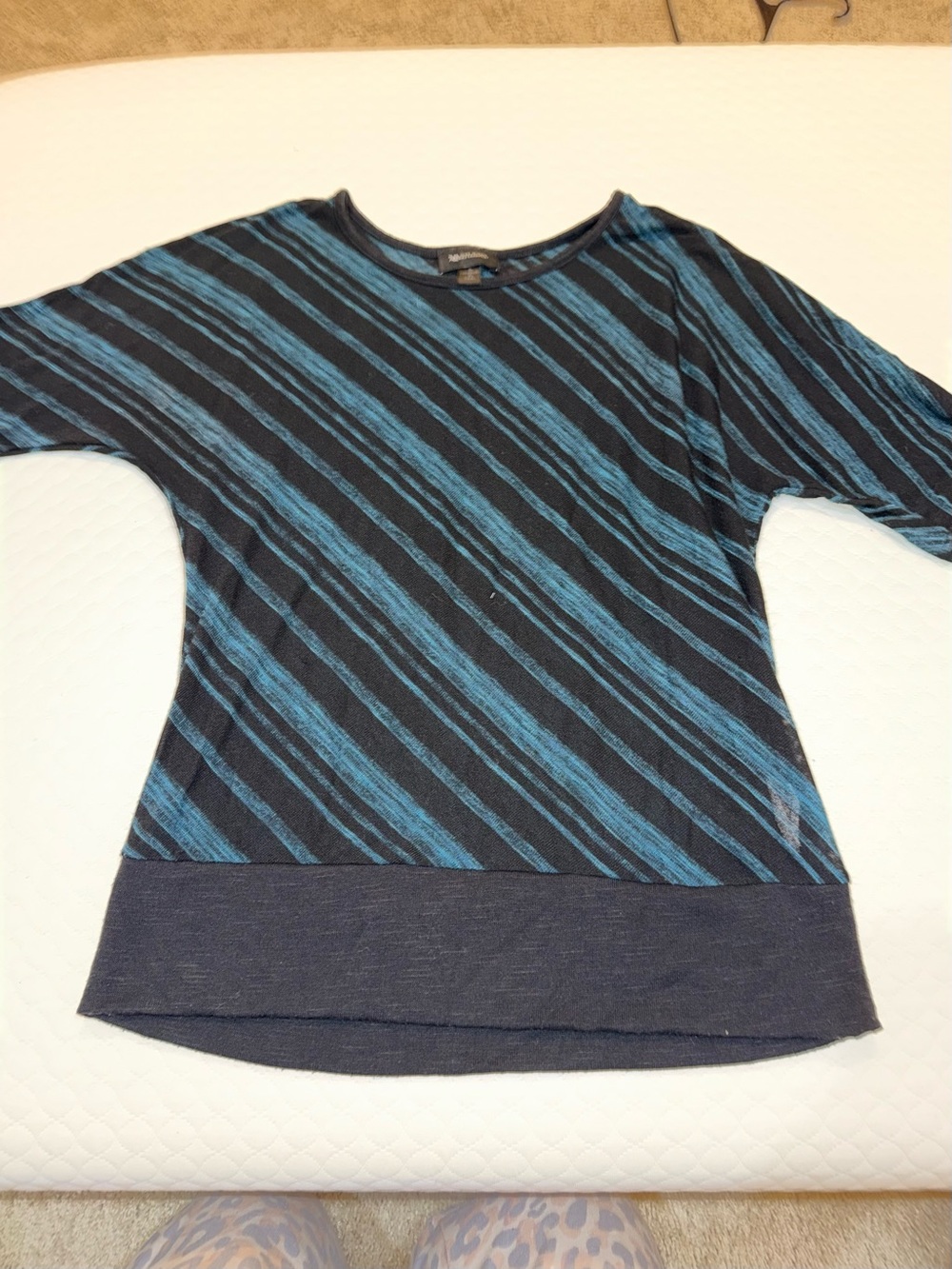 AB Studio Black and Blue Diagonal Stripe Long Sleeve Top